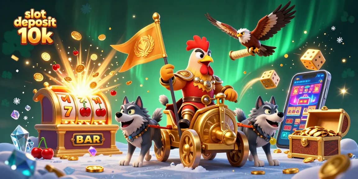 Permainan slot deposit 10k yang menarik dengan kombinasi karakter kasino unik dan efek jackpot.