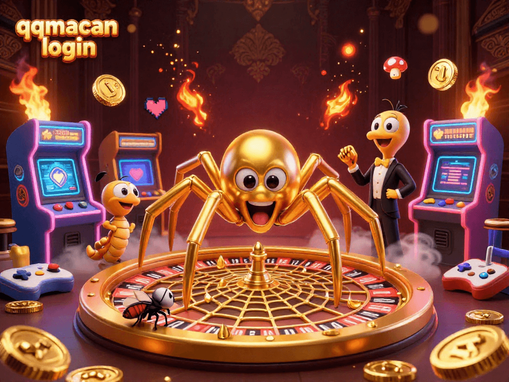 Experience the excitement and strategies of gambling with qqmacan login in this vibrant 3D digital illustration.