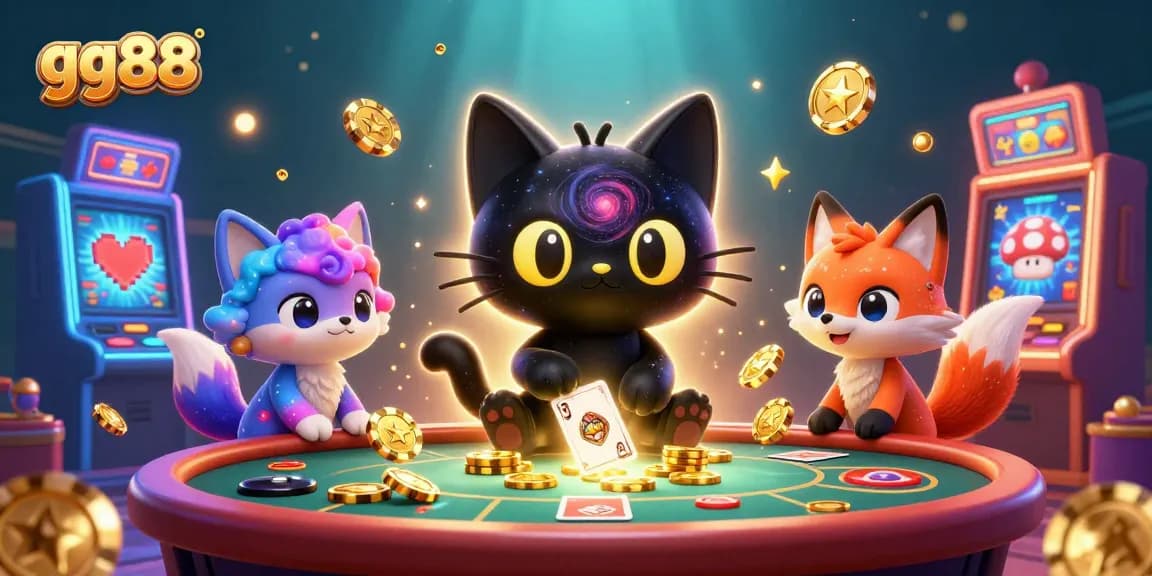 Spin the reels at gg88 with a cosmic twist, featuring a black hole cat and colorful gaming elements.