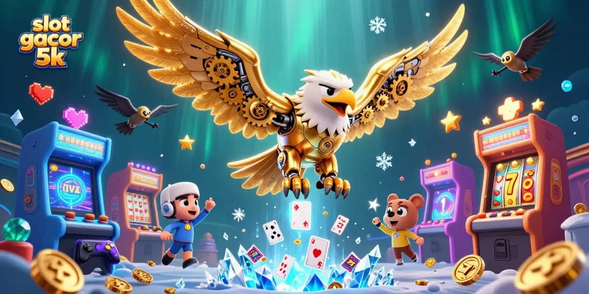Experience thrilling casino vibes with slot gacor 5k in a vibrant 3D illustration featuring surreal characters and gaming elements.