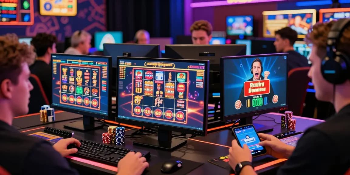 Exciting online casinos Australia gaming scene with players engaging in virtual pokies games and lively interactions.