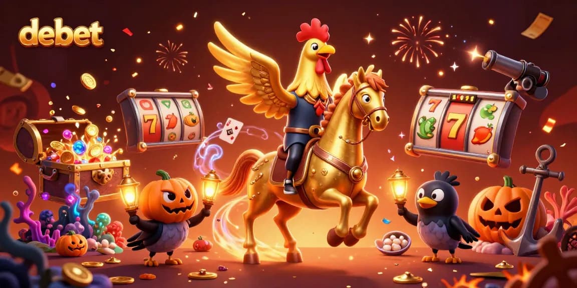 Experience the thrill of debet gameplay with a golden rooster and vibrant casino elements.