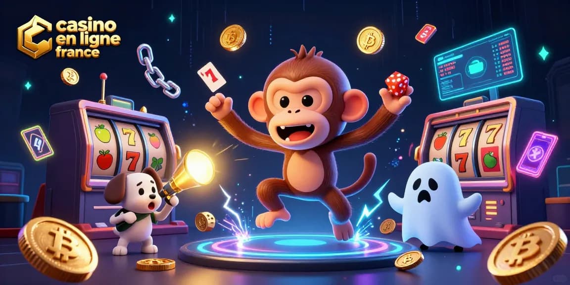 Jouez au casino en ligne France avec ce singe malicieux aux pièces d'or et un chiot chasseur de fantômes