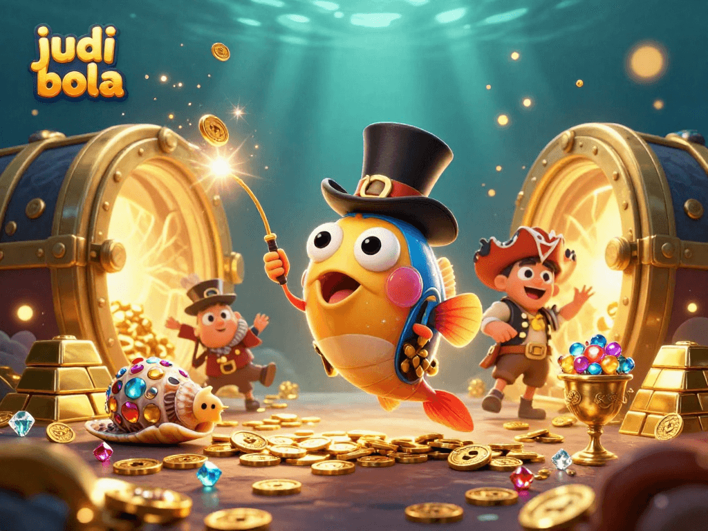 Attract golden coins in judi bola with an anglerfish in a top hat and a treasure-filled scene