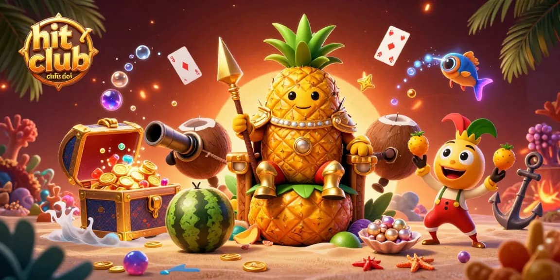 Experience gaming thrill with hit club chính thức featuring a golden pineapple king and engaging casino elements.