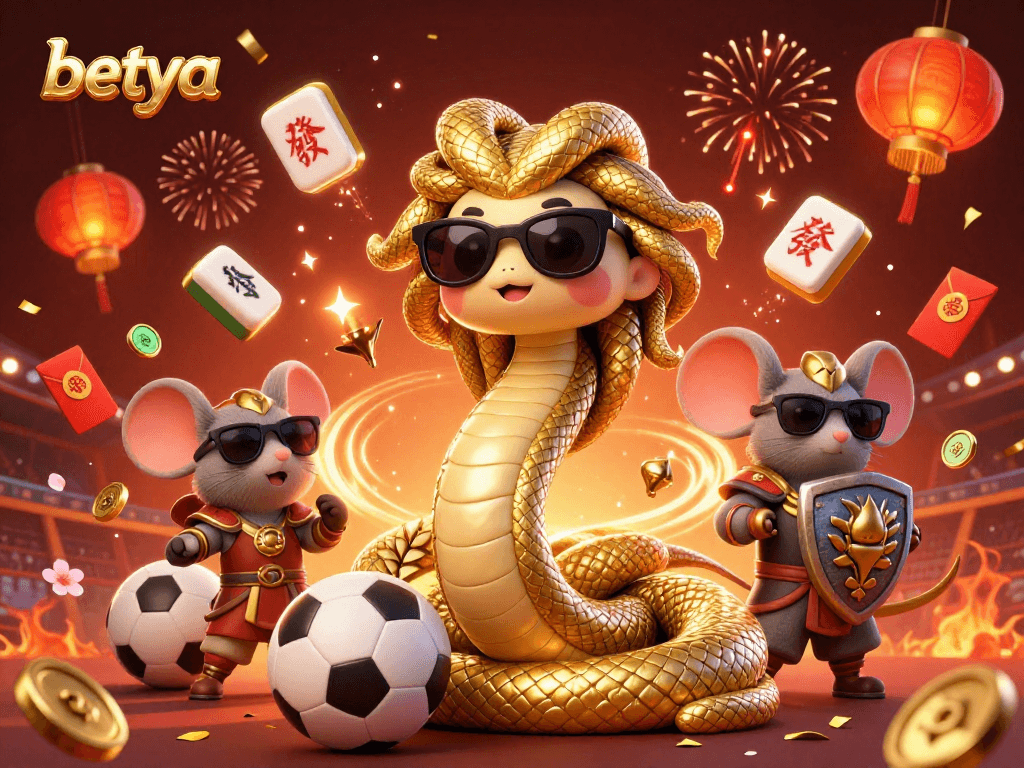 Betya showcases a lively 3D casino illustration with Medusa, a mouse warrior, and sports elements.