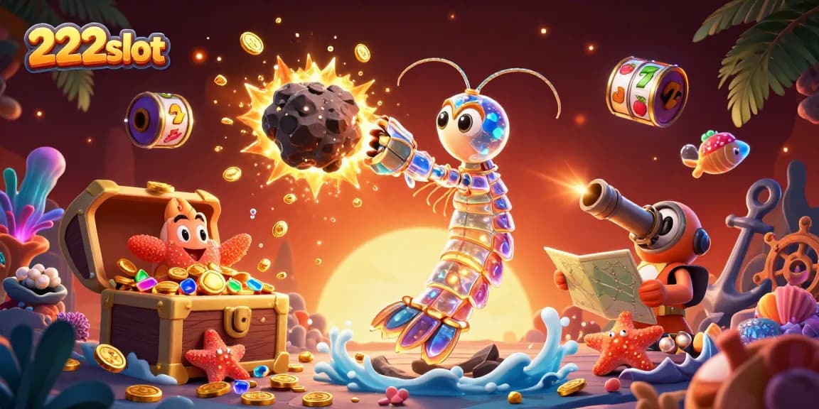 Slot online 222slot menampilkan samurai udang mantis dan peta konstelasi dalam suasana kasino digital yang gemerlap.
