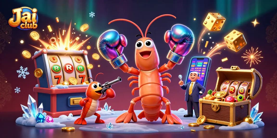 Engage in thrilling casino action with Jai club's dynamic illustration of vibrant slot gaming excitement.