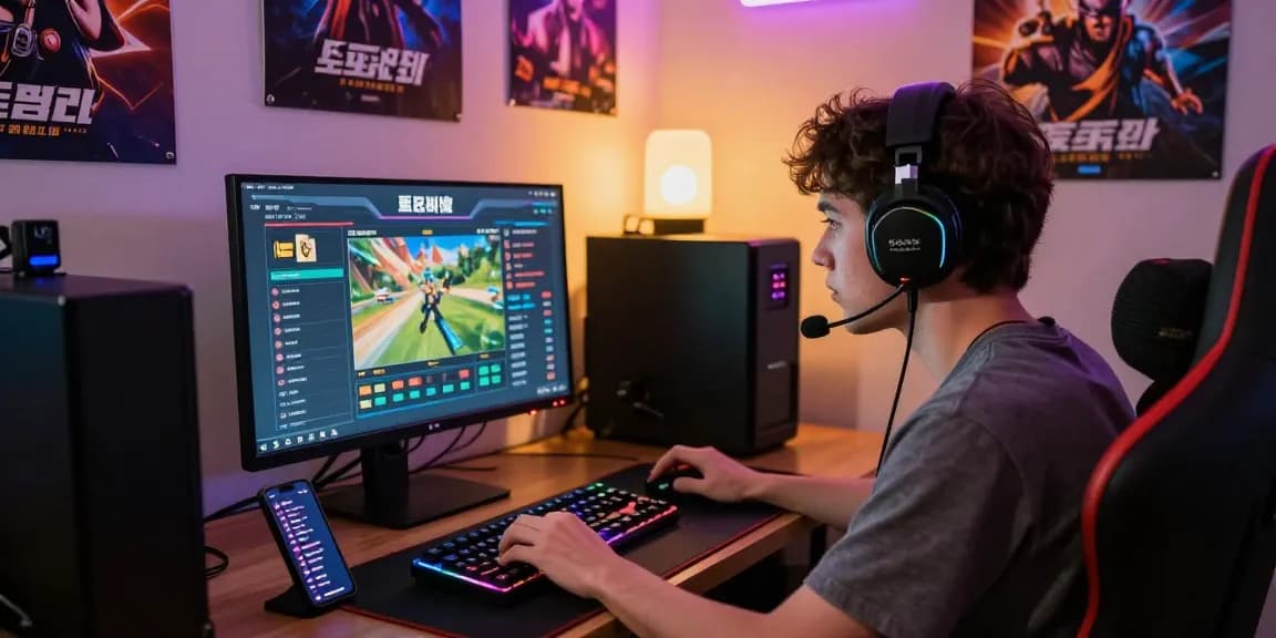 Engaged player in a vibrant gaming setup exploring 토토사이트 for safer online betting.