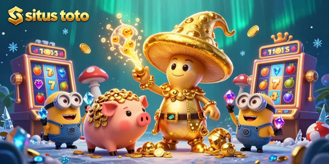 Experience situs toto with vibrant slot machines and magical treasures in a colorful casino scene.