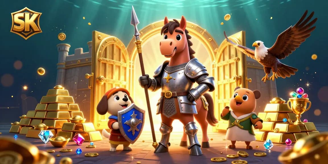 Spin the reels and uncover treasures in a dynamic slot-themed fantasy scene.