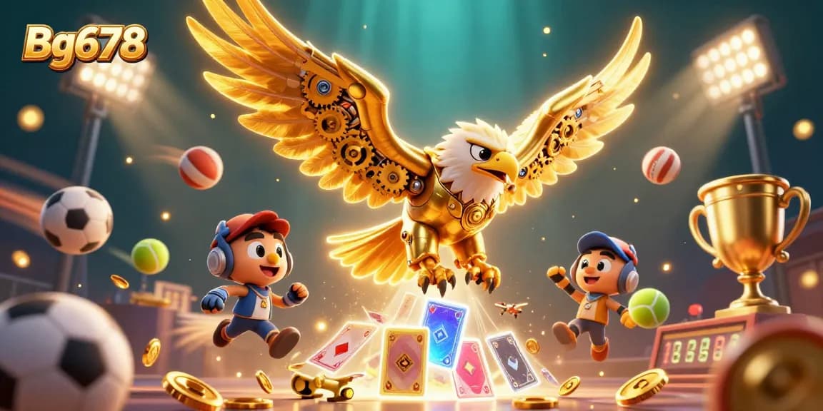 Engage in thrilling gameplay with Bg678's captivating racing eagle amidst dynamic sports elements.