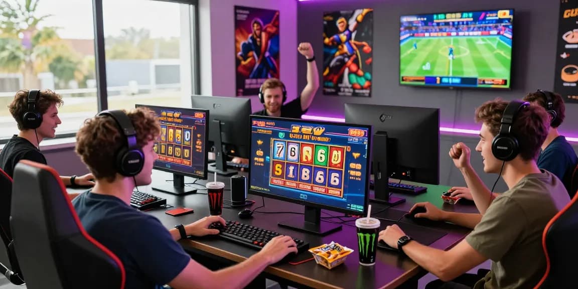 Engaged players enjoying the raja328 situs gaming experience in a vibrant online platform setting, showcasing excitement and camaraderie.