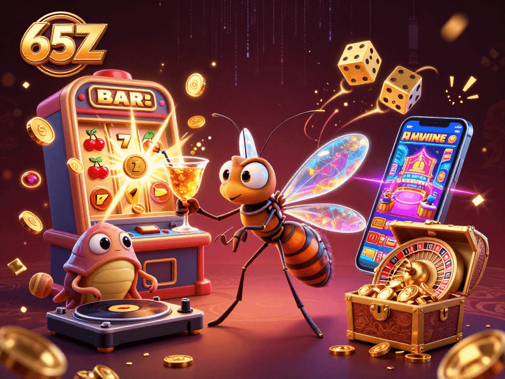 65Z é um cassino vibrante com um mosquito mascote, joias e prêmios.