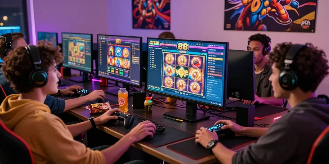Friends enjoying an exciting game of slot88 with vibrant graphics and engaging atmosphere
