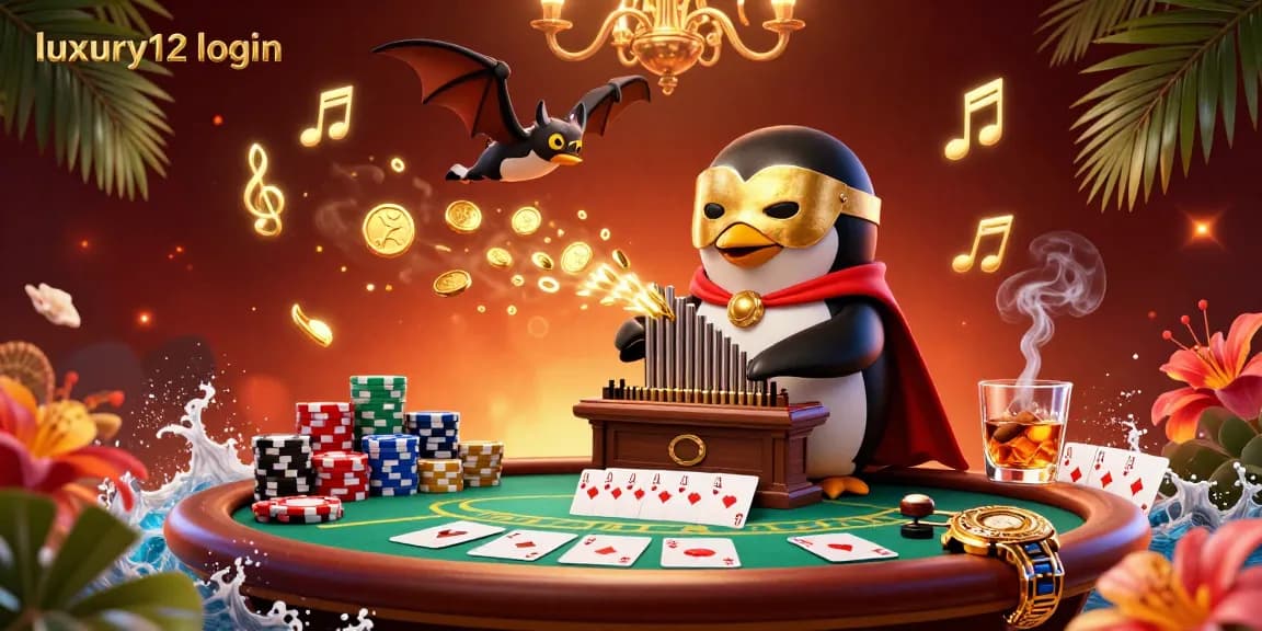 Experience luxury12 login with a vibrant casino scene featuring golden coins and poker excitement.