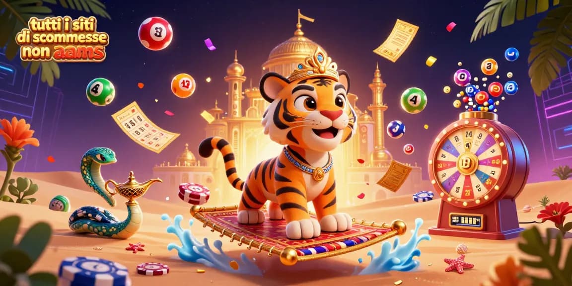 Tutti i siti di scommesse non aams si animano con il sultano e la lampada magica in un'illustrazione colorata.