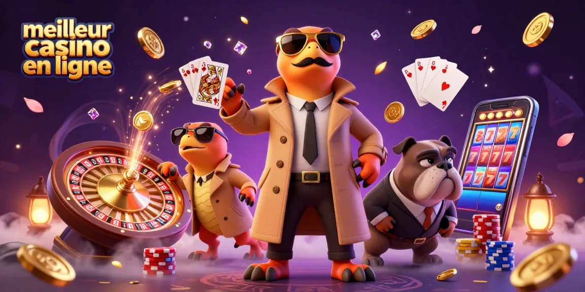 Venez jouer au meilleur casino en ligne avec nos raptors sur fonds scintillants de jetons et de pièces d'or.