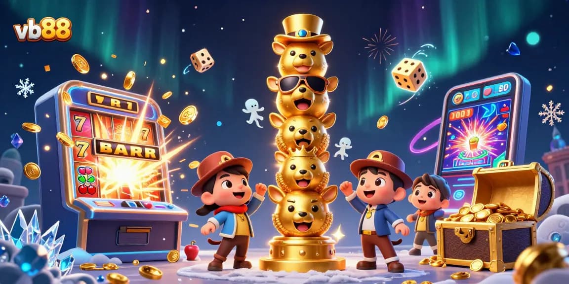 Experience excitement at vb88 with vibrant slot machine chaos and lively cartoon totem imagery.