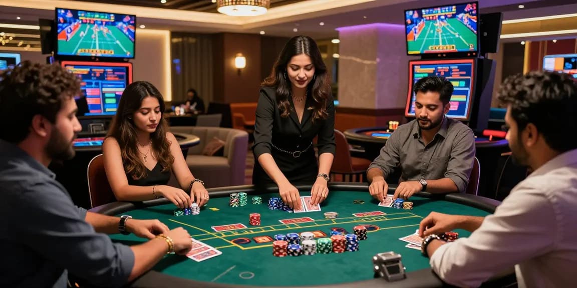 Exciting Andar Bahar casino game scene with players betting and real dealers.
