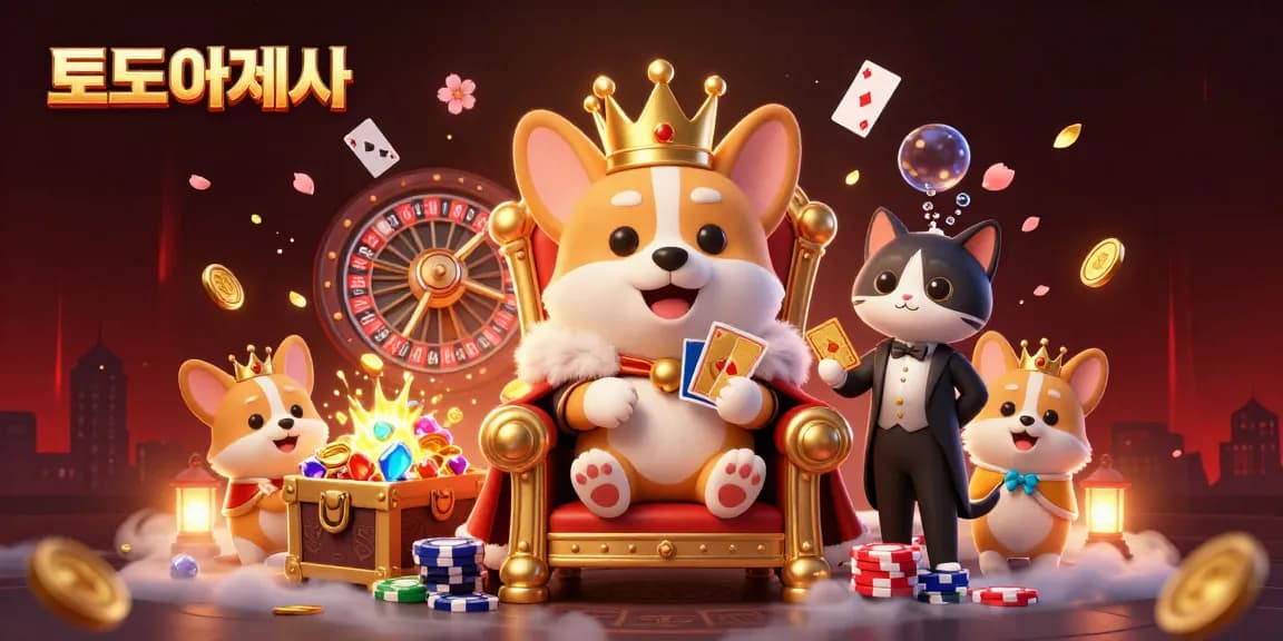Engage in exciting 토토사이트 gameplay with a royal corgi and vibrant casino elements.