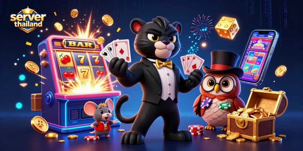 Engage with server thailand in an exciting casino scene featuring a panther dealer and owl player.
