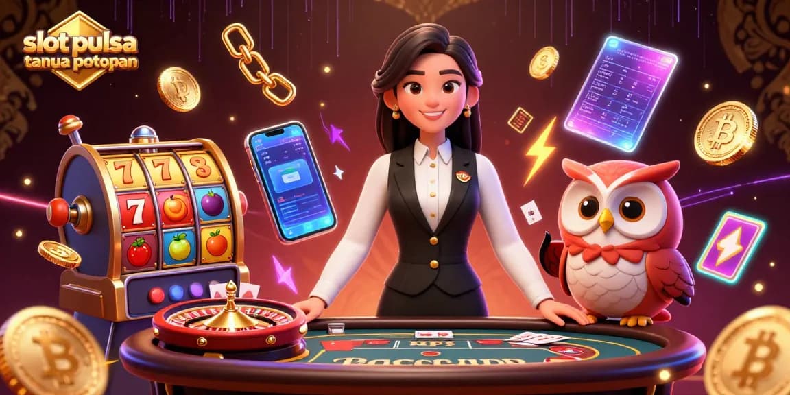 Engage in thrilling gameplay with slot pulsa tanpa potongan amidst vibrant 3D casino elements and dynamic characters.