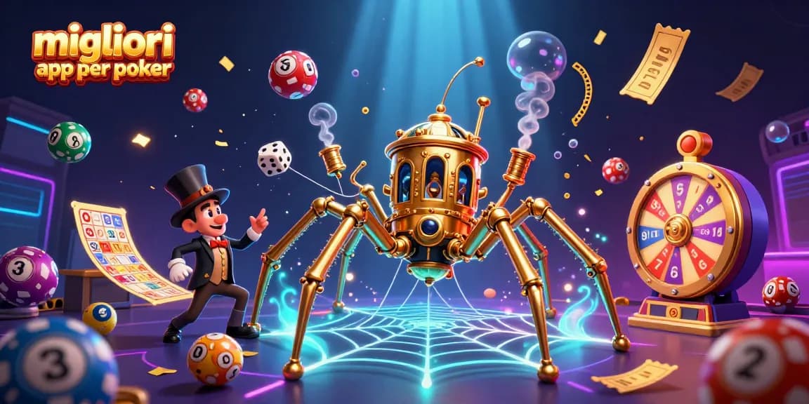 Gioca alle migliori app per poker con simboli colorati e divertenti elementi di gioco in una scena vivace.
