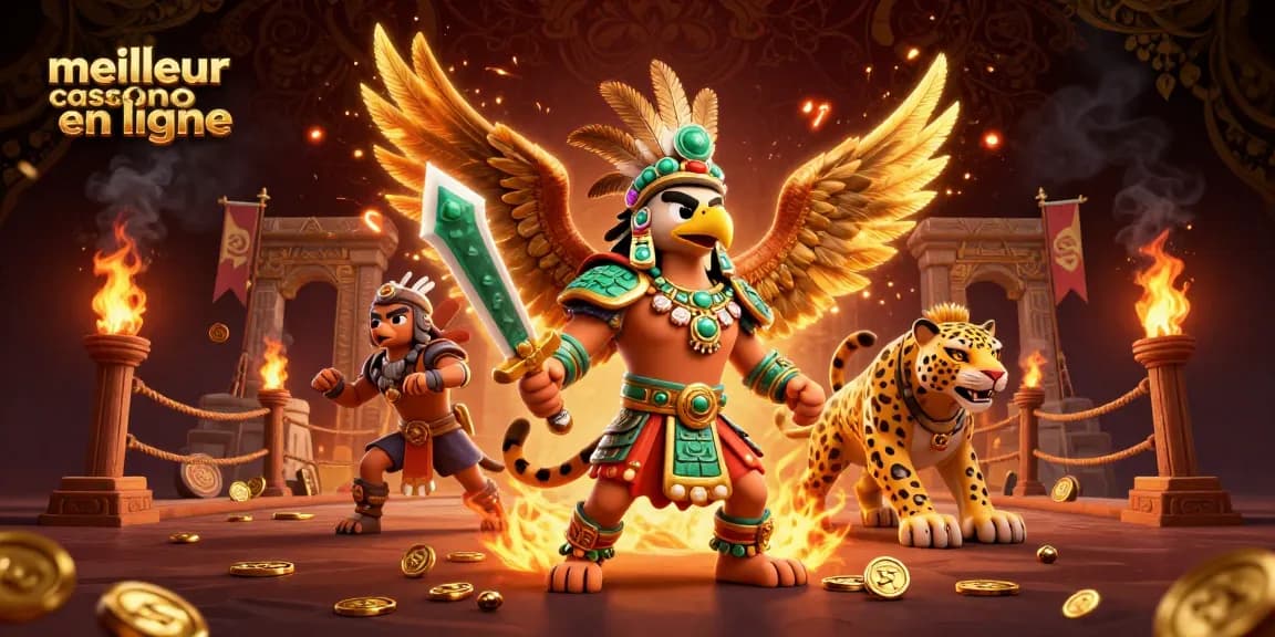 Vivez l'excitation du meilleur casino en ligne avec des guerriers dynamiques, des pièces d'or et des effets atmosphériques.