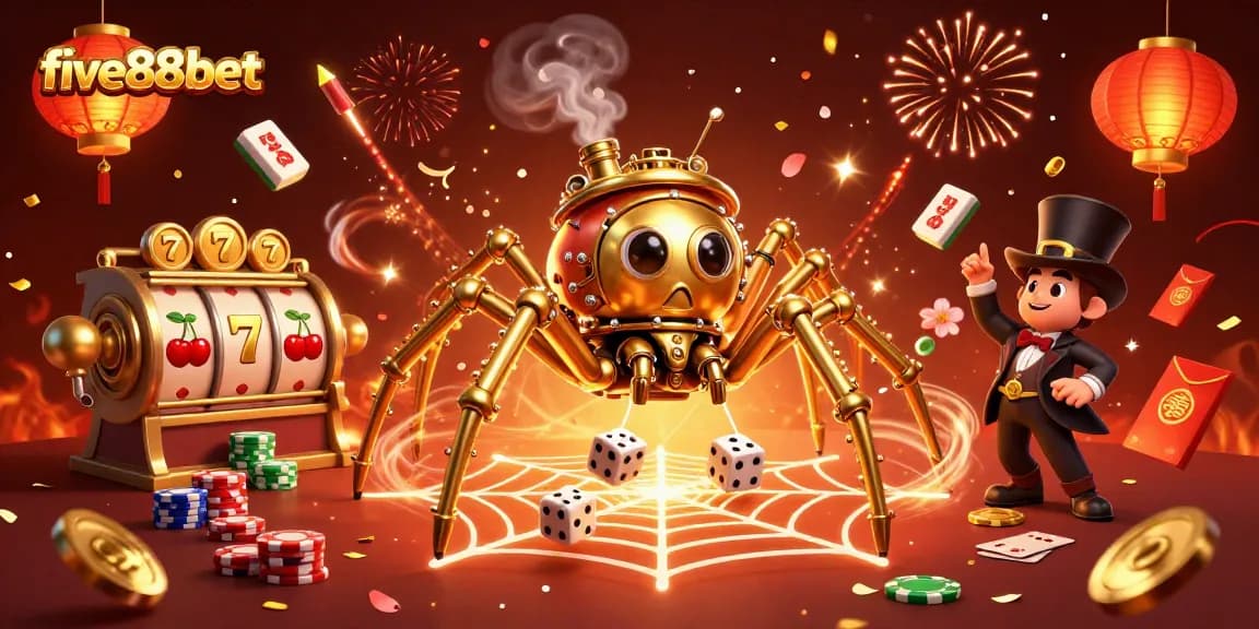 Engage with five88bet's exciting world of slots featuring steampunk characters and dynamic web action.