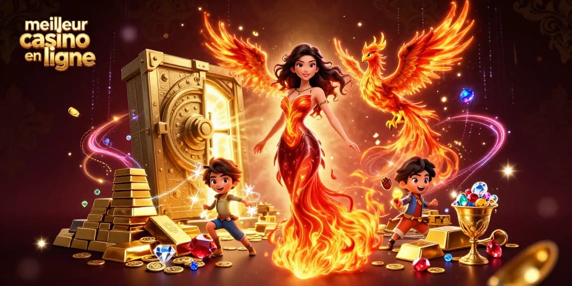 Découvrez l'excitation du meilleur casino en ligne à travers une illustration vibrante mettant en avant des moments de victoire et un gameplay dynamique.
