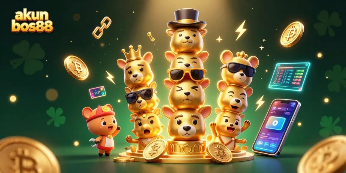 Engage with the exciting world of akun bos88, featuring 3D golden totem pole and crypto elements.
