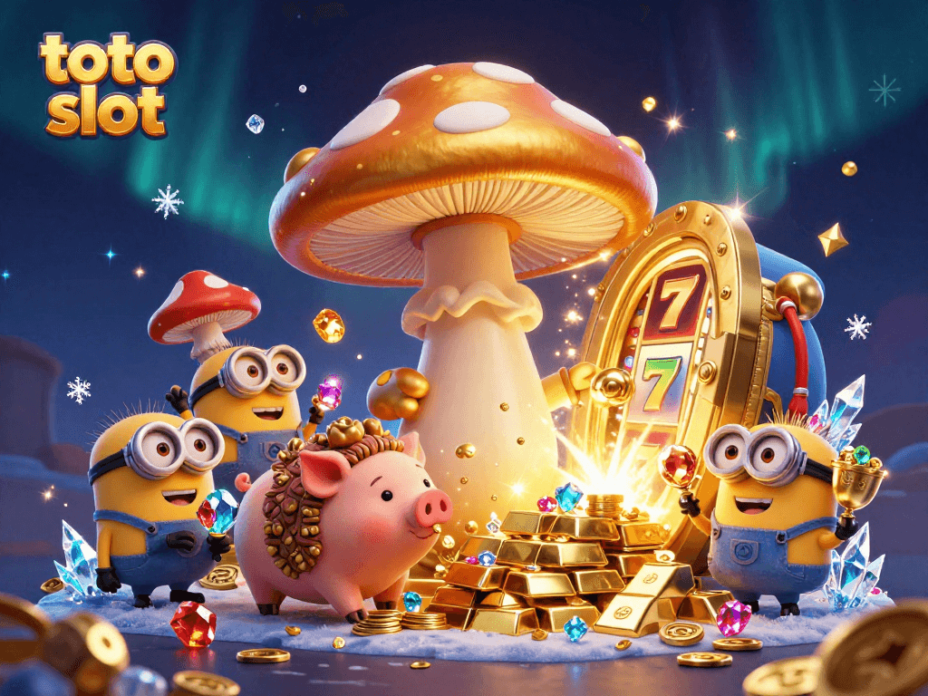 Spin the reels for riches at toto slot with magical golden elements and vibrant treasures in this fantasy illustration.