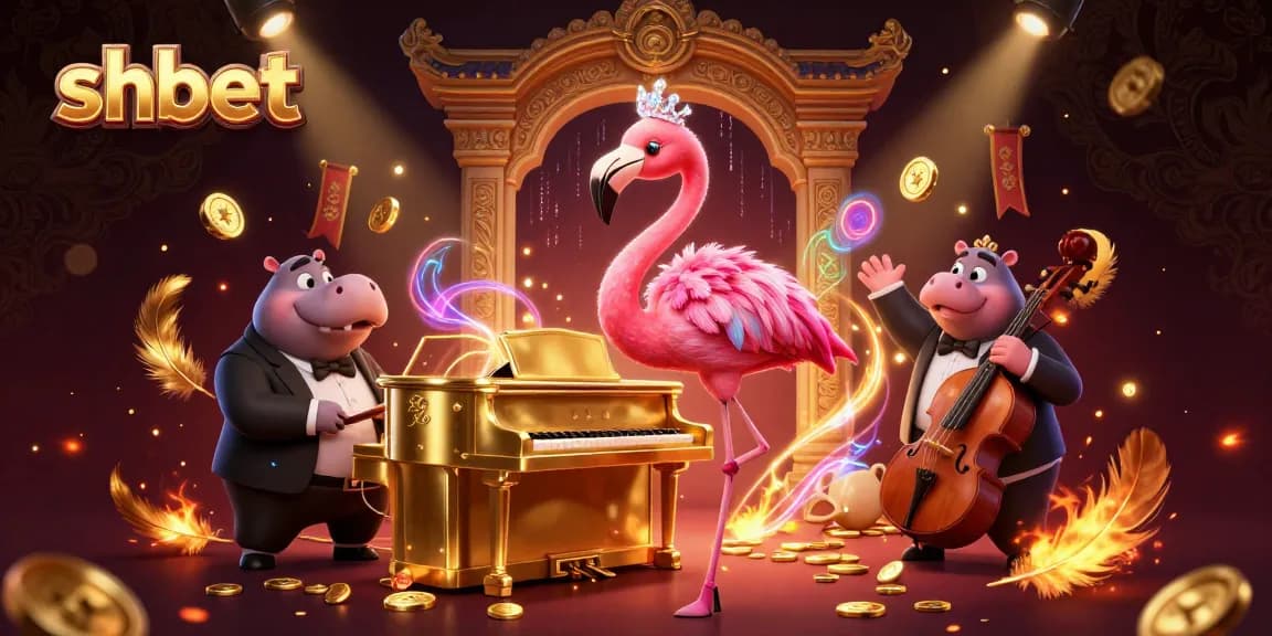 Engage in vibrant casino fun with shbet's 3D flamingo singer and rhythmic hippo bassist.
