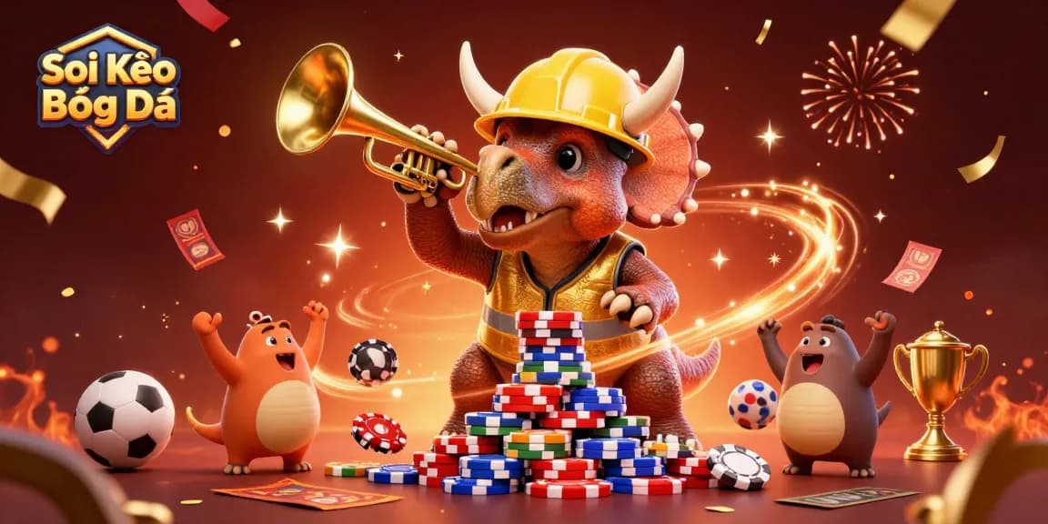 Soi Kèo Bóng Đá sports betting celebration scene with unique characters and festive elements