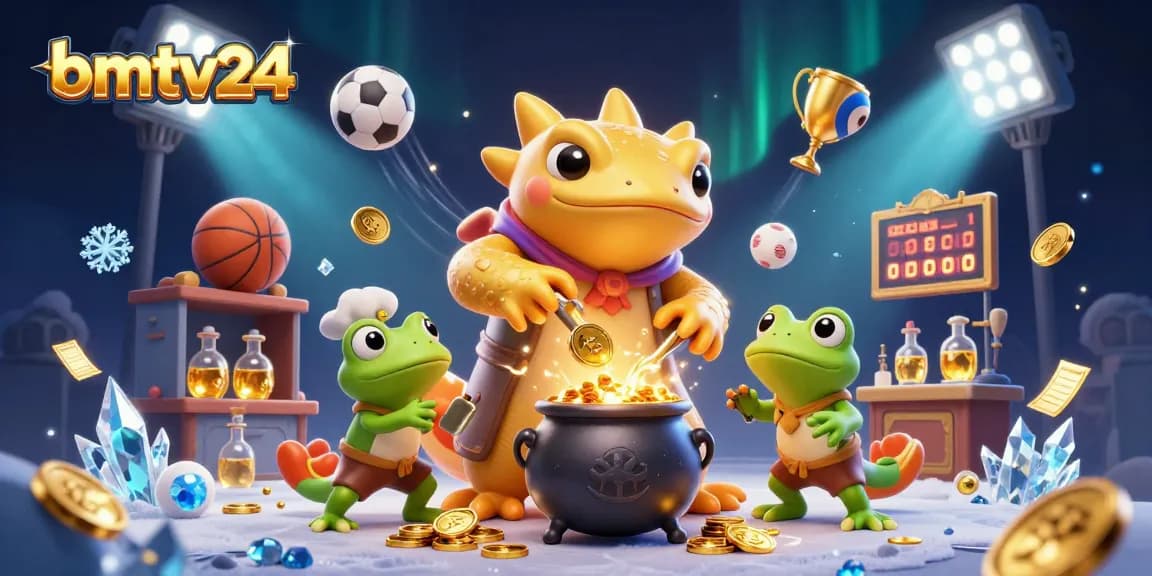 Experience thrilling sports betting action with bmtv24 as golden coins soar amid dynamic sports elements.