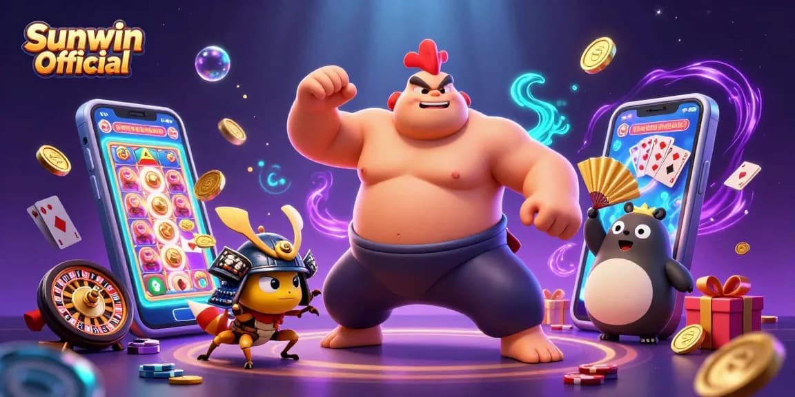 Experience the thrill with Sunwin Official, showcasing an exciting game-filled scene with dynamic characters.