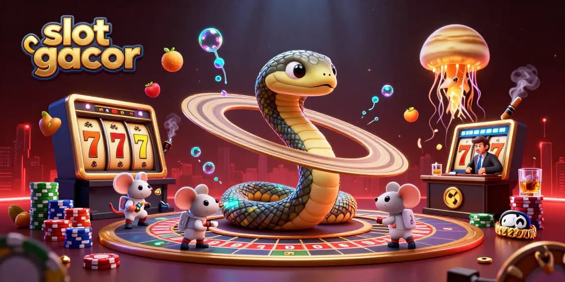 Engage with slot gacor action as astronauts bet with fruit symbols in an energetic casino scene