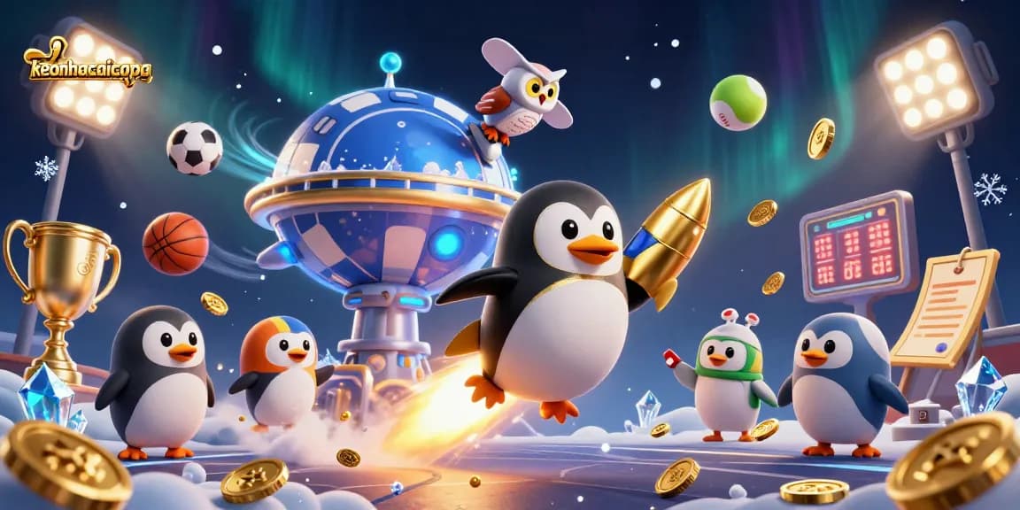 Engage with keonhacaicopa's thrilling sports betting scene featuring a penguin and casino elements.