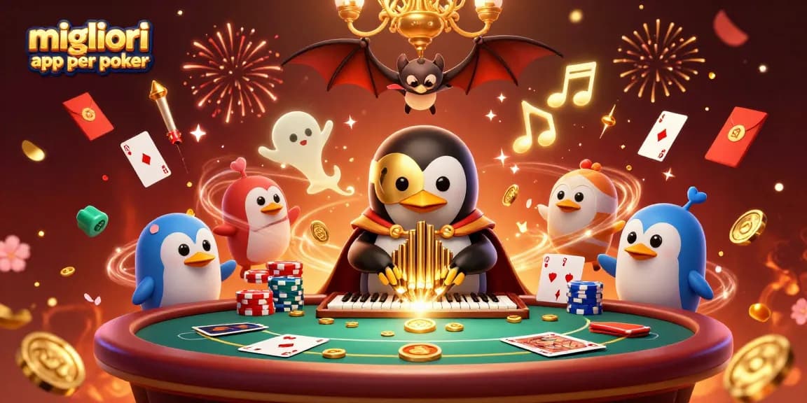 Gioca a poker online con le migliori app per poker, circondato da atmosfera festiva e elementi scintillanti.