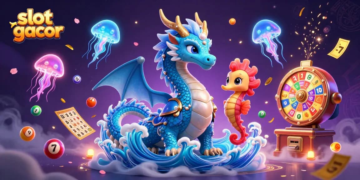 Engage with slot gacor action in a vibrant 3D scene featuring dragons and dynamic casino elements.
