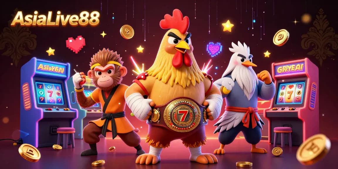 Engage with AsiaLive88's thrilling gaming scene featuring vibrant characters and dynamic casino elements.