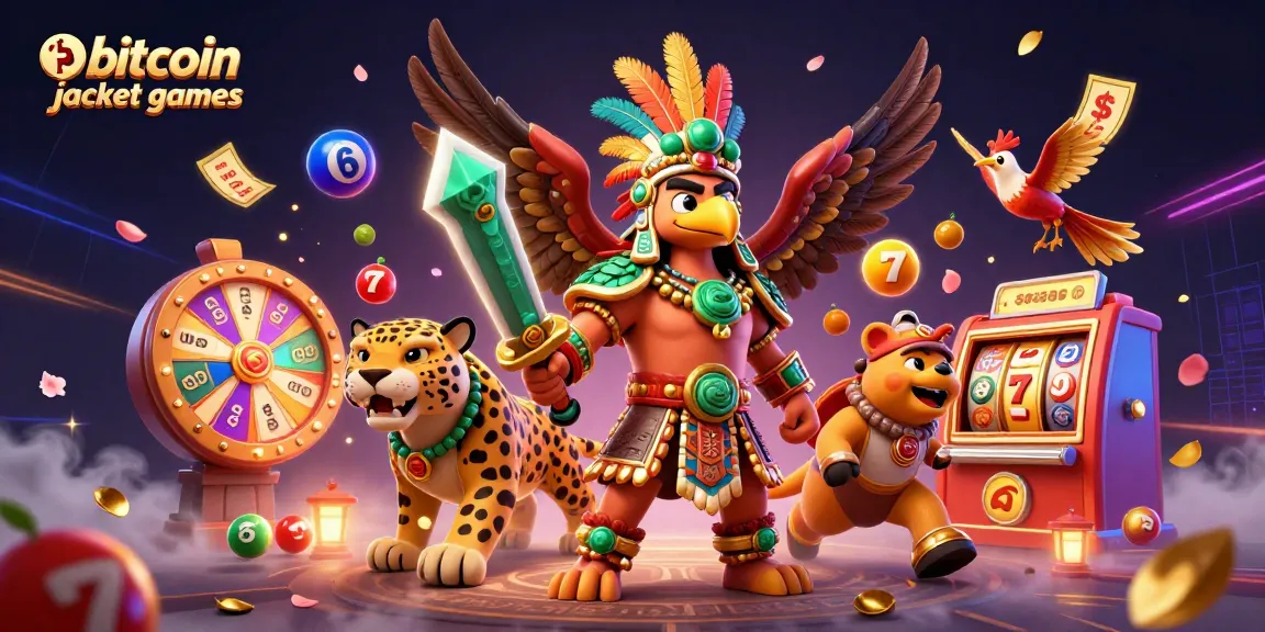 Experience the thrill of bitcoin jackpot games with Aztec warriors in a vibrant 3D casino illustration.