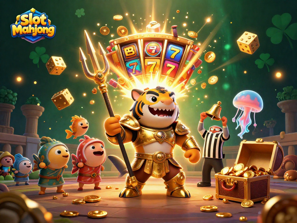 Win big with slot mahjong as vibrant elements burst in this exciting casino-themed scene.