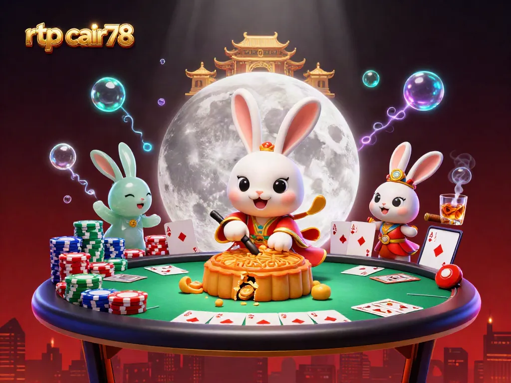 RTP cair78 menghadirkan suasana kasino megah dengan karakter kartun bulan yang menarik.