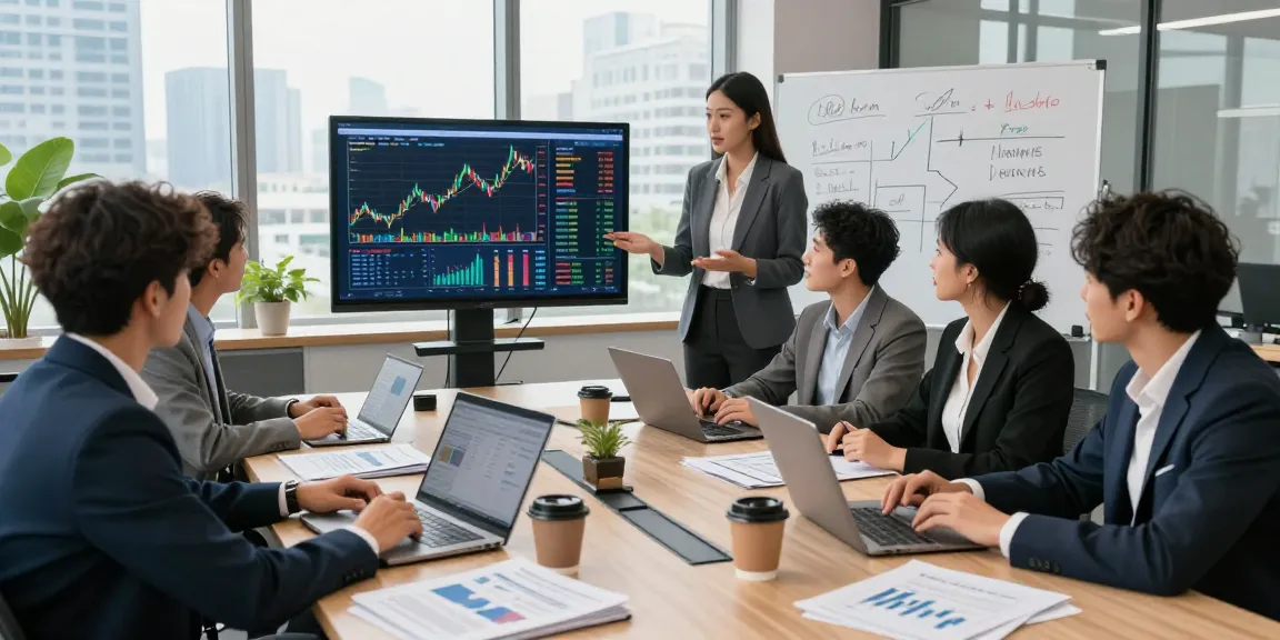 Finance professionals discussing strategies at Third Eye Capital in a modern office.