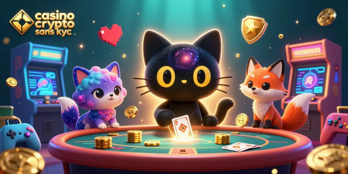 Jouez à des jeux dans un casino crypto sans KYC avec des personnages animés et des éléments colorés.