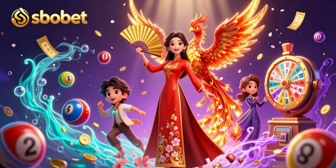 Engage with sbobet live betting in this vibrant casino illustration, featuring a woman in traditional dress and a phoenix.