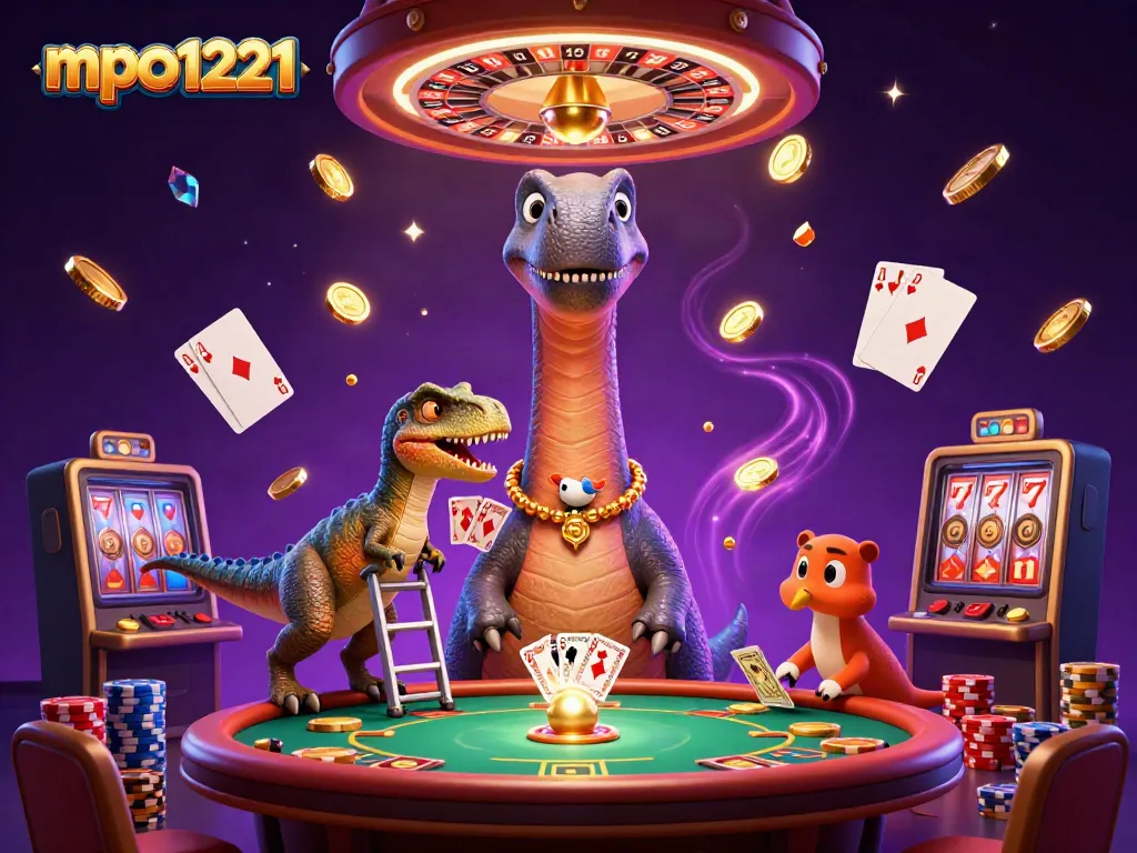 Engage in thrilling gameplay with mpo1221, showcasing a vibrant 3D casino scene filled with dynamic characters and game elements.