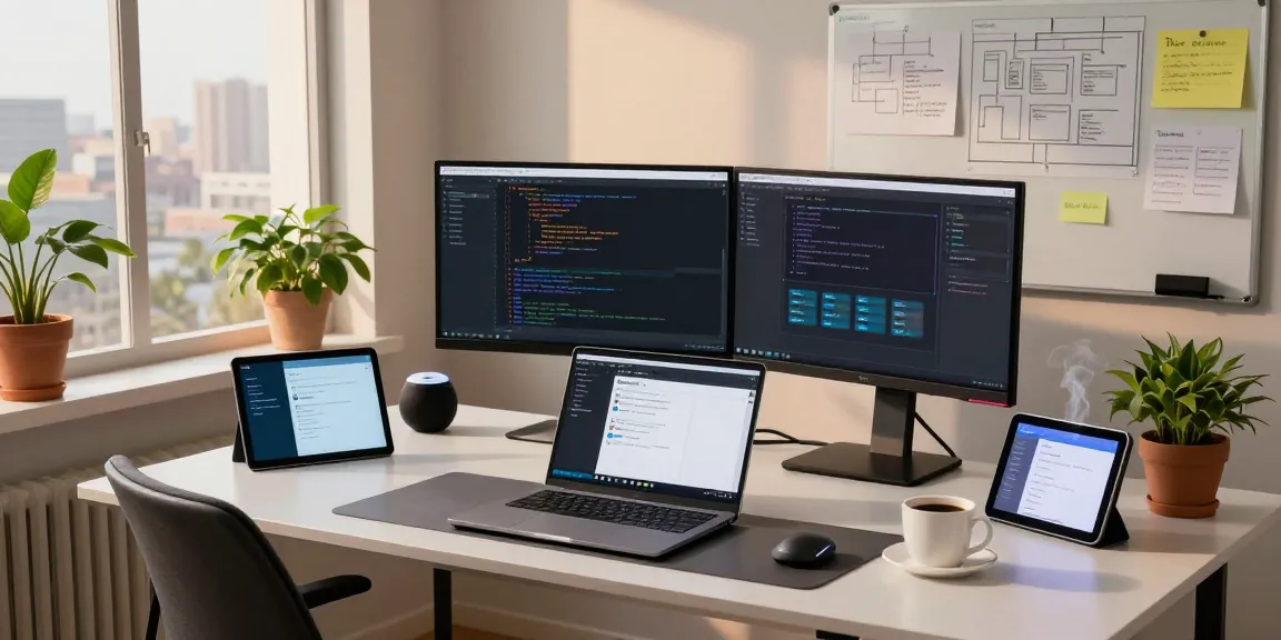Engaged software engineer working with OpenClaw AI assistant in modern home office.